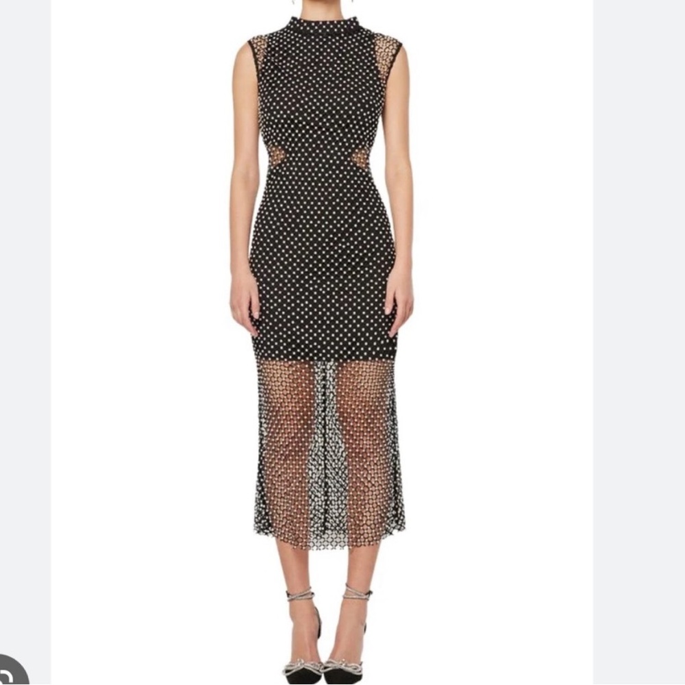 elliatt audrina black pearl embellished mesh statement midi dress size XS NEW